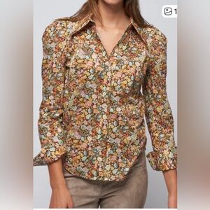 Smythe floral pouf sleeve pointy collar top cottage core funky retro size small